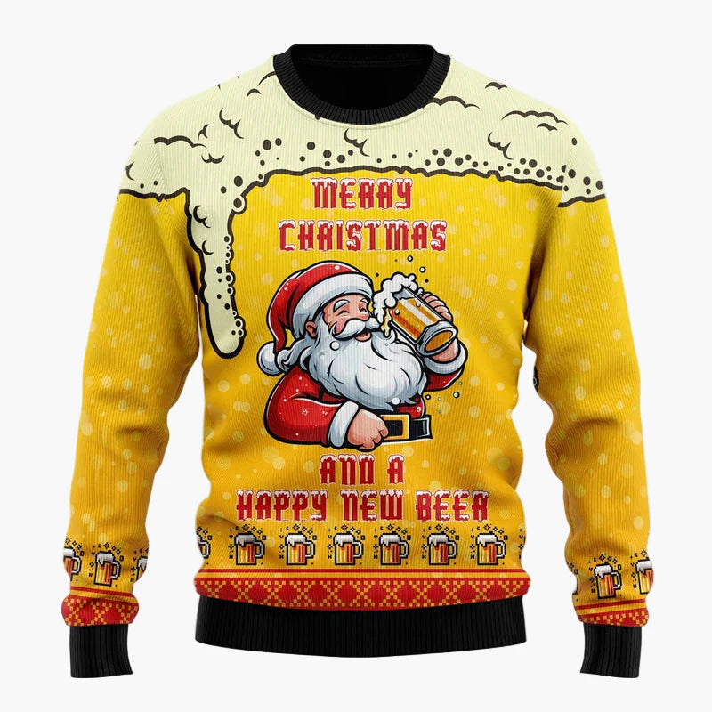 Herren Ugly Christmas Sweater mit Santa und Bier – Lustiger Weihnachtspullover für Weihnachten & Partys