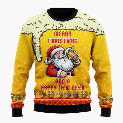 Herren Ugly Christmas Sweater mit Santa und Bier – Lustiger Weihnachtspullover für Weihnachten & Partys