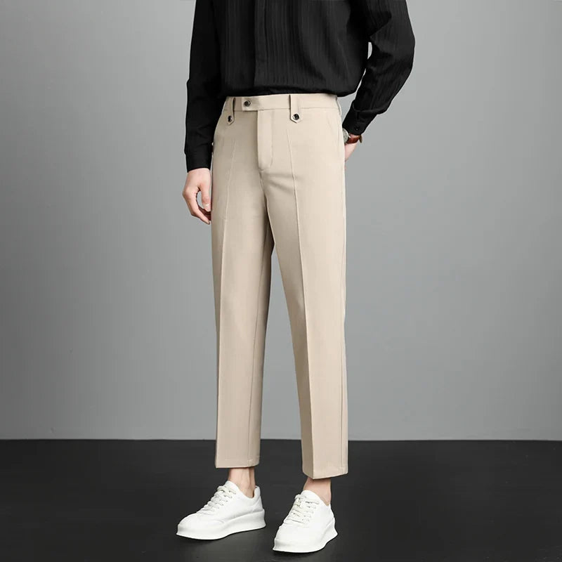 Herren Hose Beige Business-Stil Schmal Geschnitten
