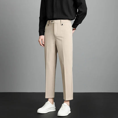 Herren Hose Beige Business-Stil Schmal Geschnitten
