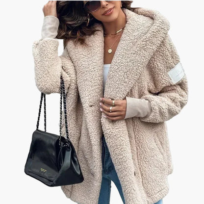 Damen Teddy Mantel mit Kapuze – Kuschelige Oversize Jacke für Herbst und Winter