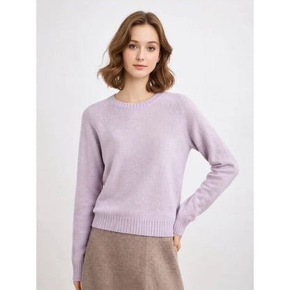 Damen Pullover Rundhals Langarm Strickpullover Einfarbig