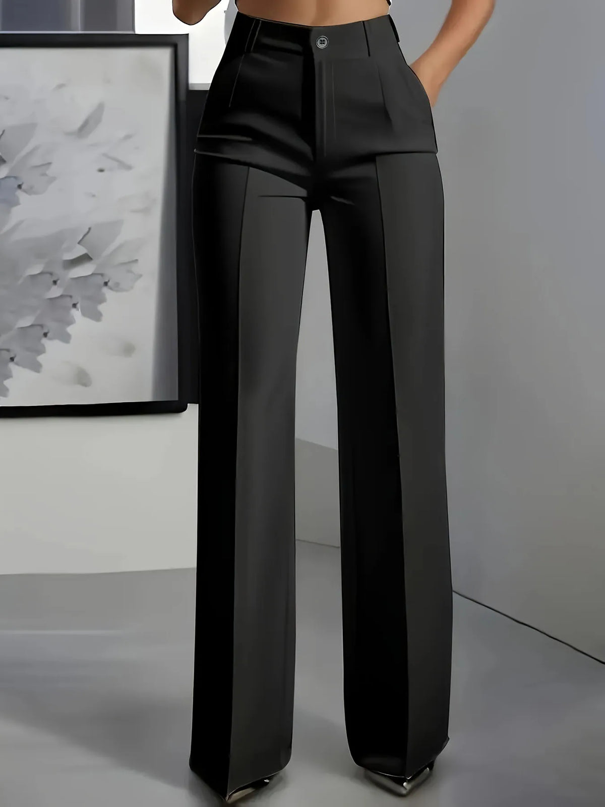 Damen Palazzo Hose Elegant Hoher Bund Weites Bein Business