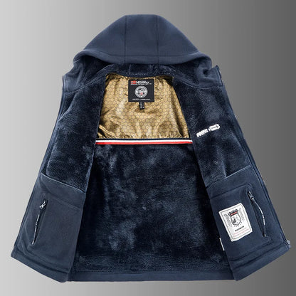 Herren Fleecejacke mit Kapuze und Plüschfutter, warm und weich, Reißverschluss, für Outdoor