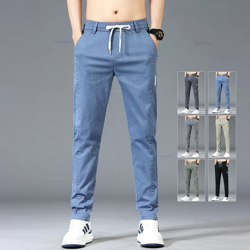 Herren Freizeithose Elastischer Bund Kordelzug Hellblau