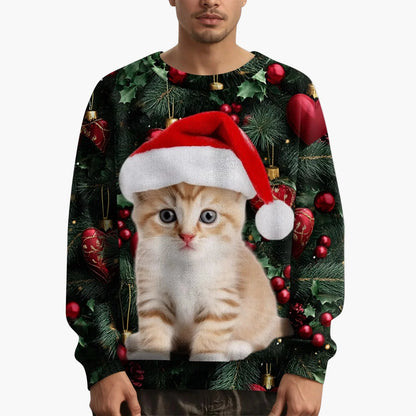 Herren Weihnachts-Sweatshirt mit Katzenmotiv – Lustiger Pullover für die Festtage und Winterzeit