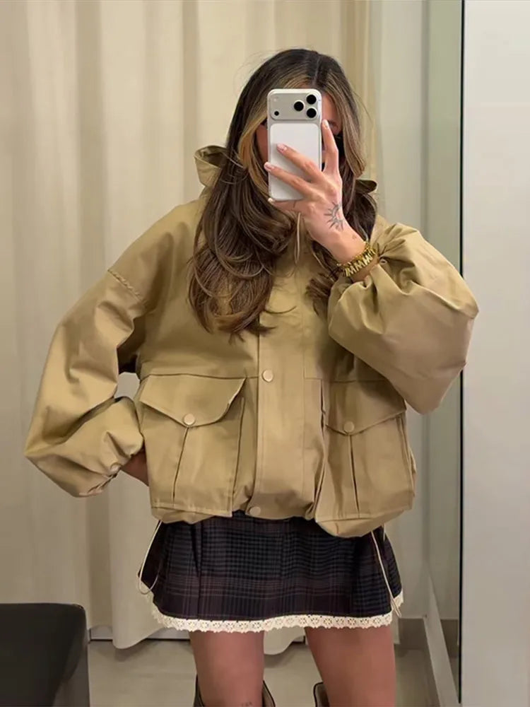 Damen Kurzjacke mit Kapuze und Reißverschluss Rot