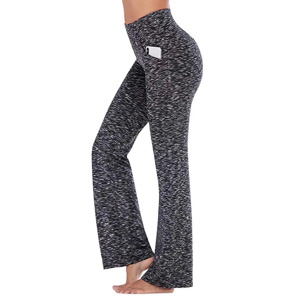 Damen Bootcut Hose mit hohem Bund und Taschen für Sport & Freizeit