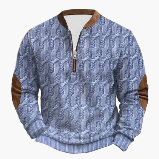 Herren Outdoor Freizeitpullover mit Stehkragen und Reißverschluss – Strickoptik, Langarm, Komfortabel