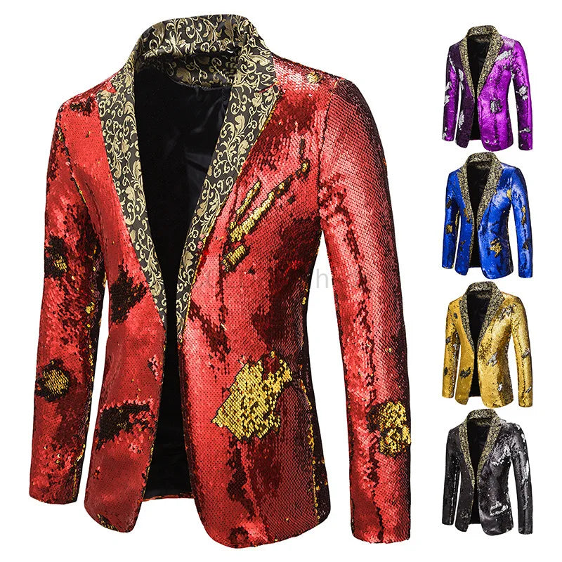 Herren Luxus Pailletten Sakko Blazer für Bühne, Party & Event – Extravaganter Anzug im auffälligen Design