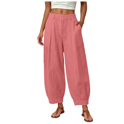 Damen Pumphose Weites Bein High-Waist Freizeithose mit Taschen