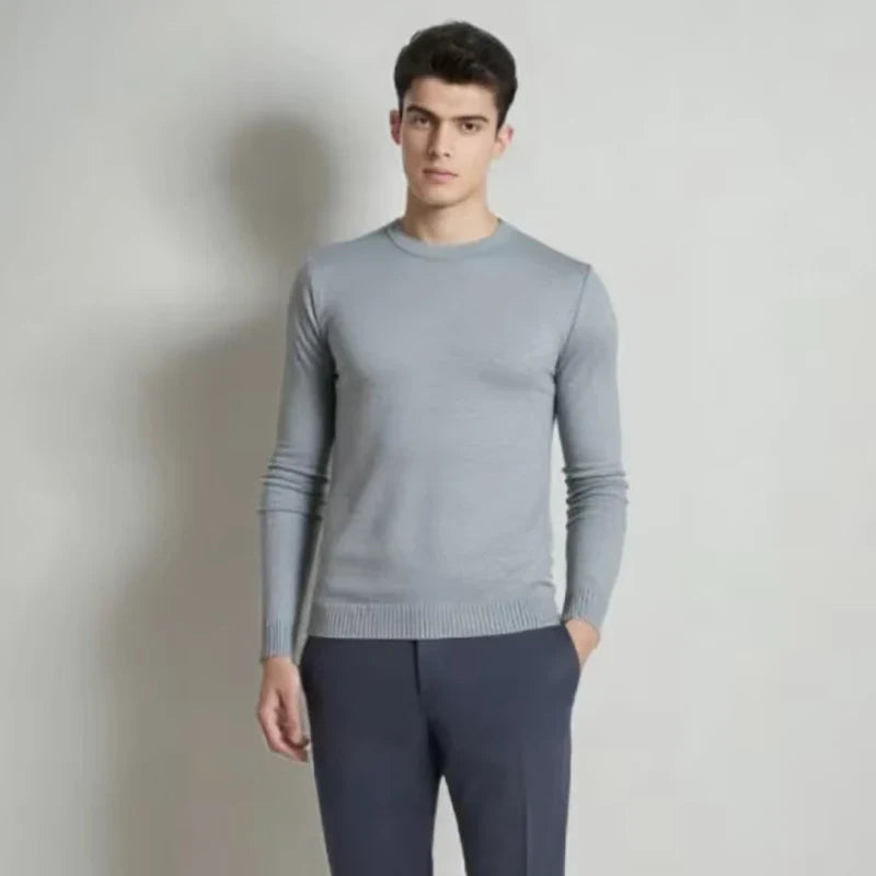 Herren Rundhals Pullover Langarm Feinstrick
