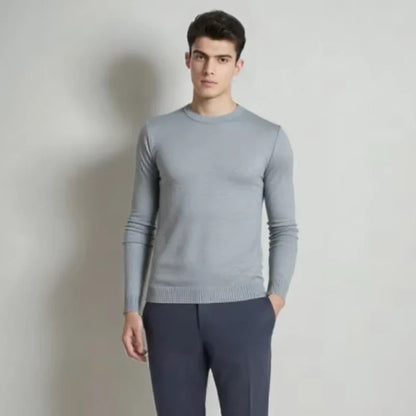 Herren Rundhals Pullover Langarm Feinstrick