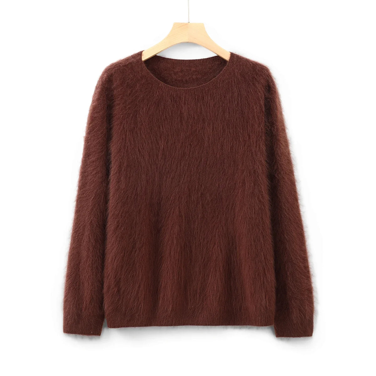 Damen Pullover flauschig weich Rundhalsausschnitt Langarm Strickpullover