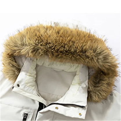 Winterparka Herren mit Fellkapuze Warm Gefüttert Mehrere Taschen