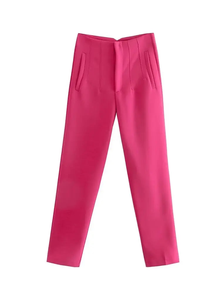 Damen Stoffhose Hoher Bund Business-Hose Elegante Anzughose Beige/Schwarz/Blau Gestreift