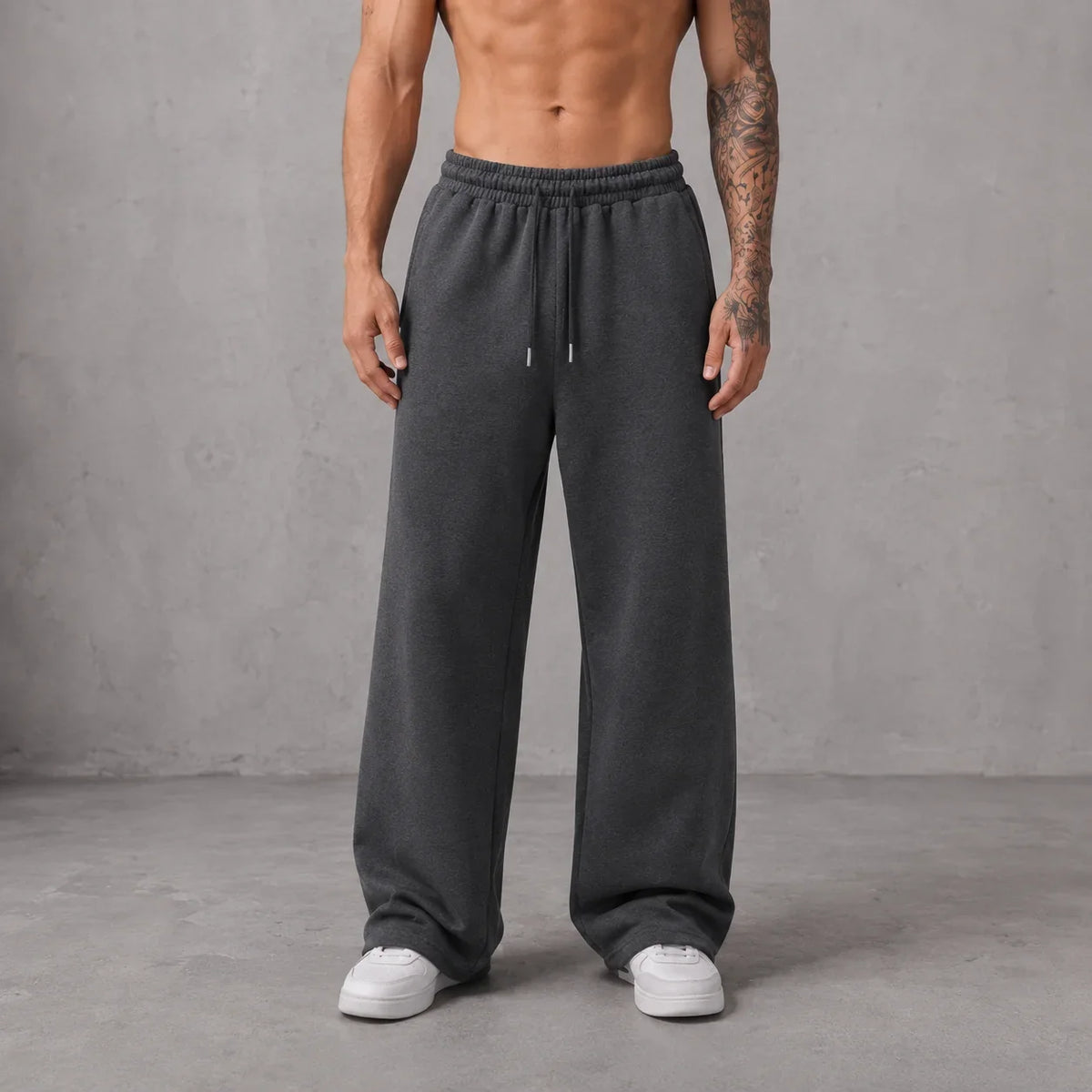Unisex Weite Jogginghose Dunkelgrau mit Kordelzug