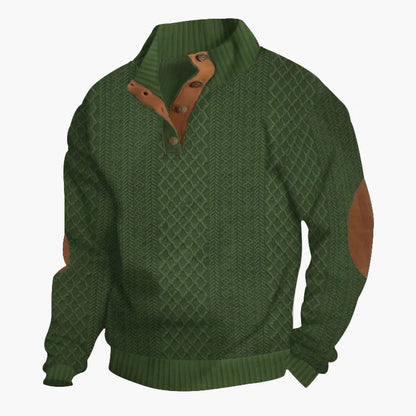Herren Strickpullover im Vintage-Stil mit Knopfleiste und Ellbogenpatches – Perfekt für Freizeit und Alltag