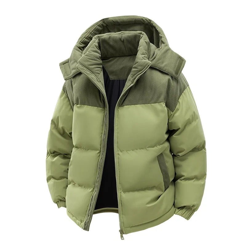 Unisex Winter Steppjacke mit Kapuze, Kontrastmaterial, Gesteppt