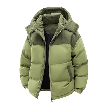 Unisex Winter Steppjacke mit Kapuze, Kontrastmaterial, Gesteppt