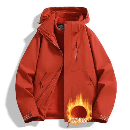 Unisex Outdoor Jacke mit Kapuze und Reißverschluss, warm gefüttert
