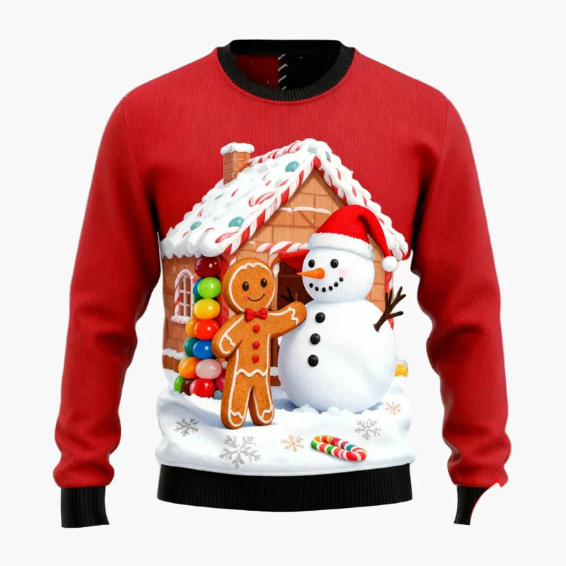 Herren Weihnachtspullover Ugly Christmas Sweater mit Lebkuchenmann, Rentier & Weihnachtsbaum – Perfekt für festliche Anlässe