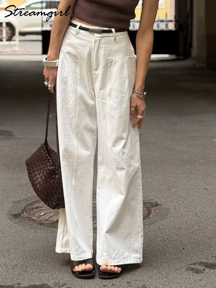 Weite Damenhose mit hohem Bund und weitem Bein
