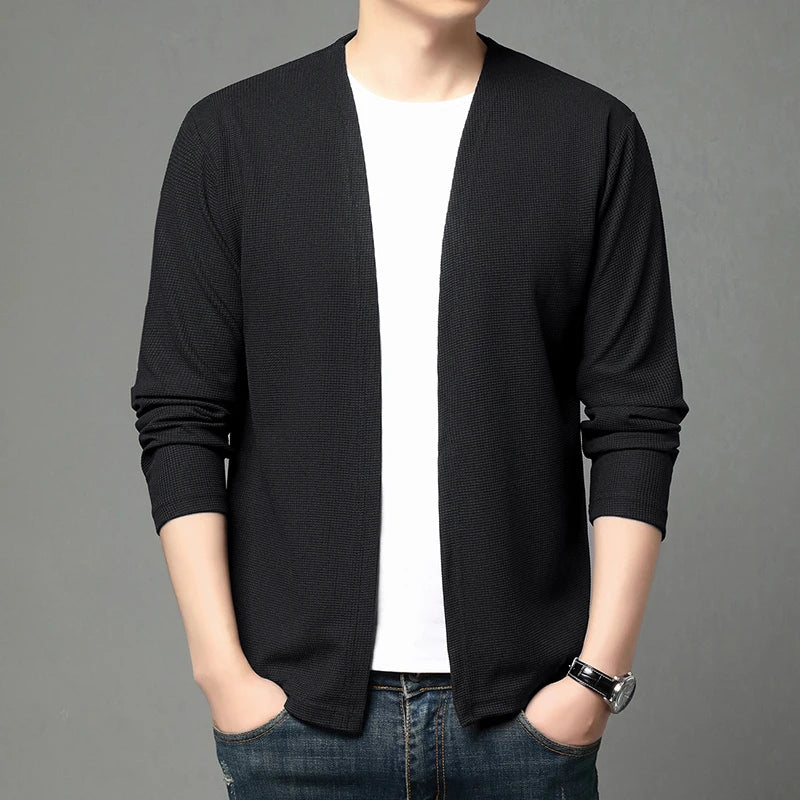Herren Cardigan Strickjacke Langarm V-Ausschnitt Leichte Freizeit-Oberteil