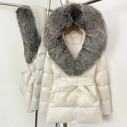 Damen Winter Steppjacke mit Kunstpelzkragen und Gürtel