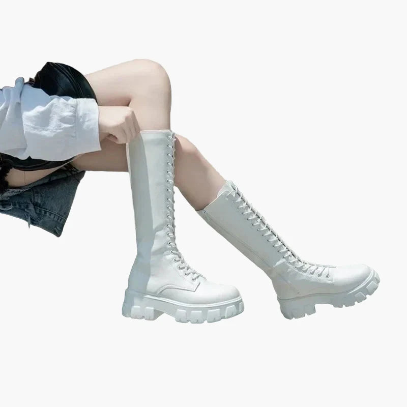 Damen Kniehohe Schnürstiefel mit Plateau – Trendige Chunky Boots für Alltag und Streetstyle