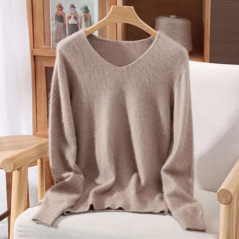 Damen Pullover V-Ausschnitt Langarm Weiches Material