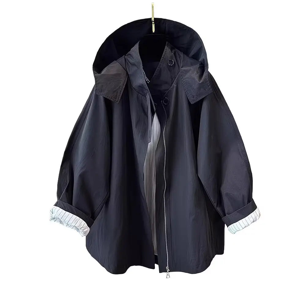 Damen Jacke im Oversize-Stil mit Kapuze und Stehkragen