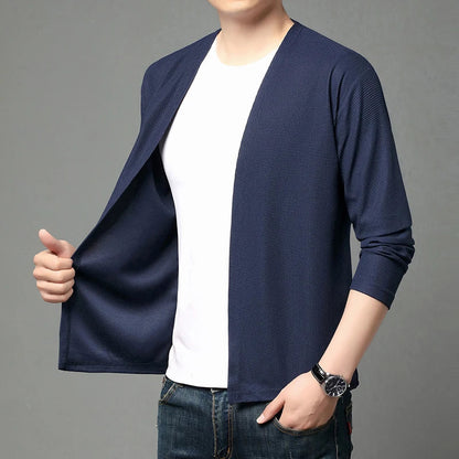 Herren Cardigan Strickjacke Langarm V-Ausschnitt Leichte Freizeit-Oberteil