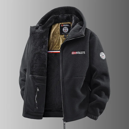 Herren Fleecejacke mit Kapuze und Plüschfutter, durchgehendem Reißverschluss