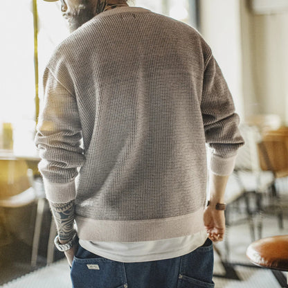 Herren Rundhals Pullover Offen Gestrickt Beige