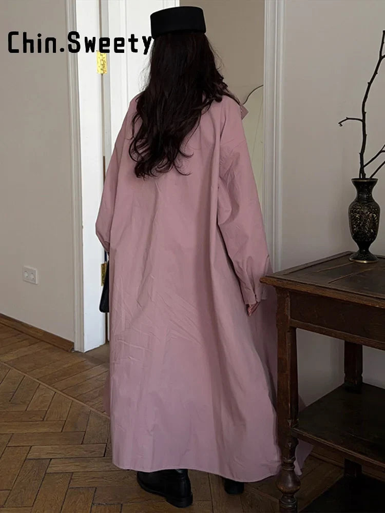 Damen Langer Mantel Übergroßer Trenchcoat mit Stehkragen und weiten Ärmeln