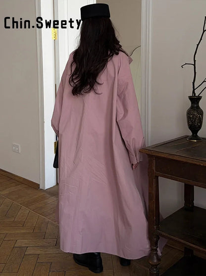 Damen Langer Mantel Übergroßer Trenchcoat mit Stehkragen und weiten Ärmeln