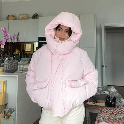 Damen Steppjacke mit Kapuze, kurzer Puffer-Stil, einfarbig, gefüttert