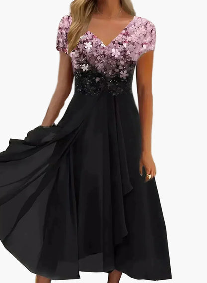 Damen Abendkleid mit floralem Akzent – Elegantes Maxikleid für besondere Anlässe