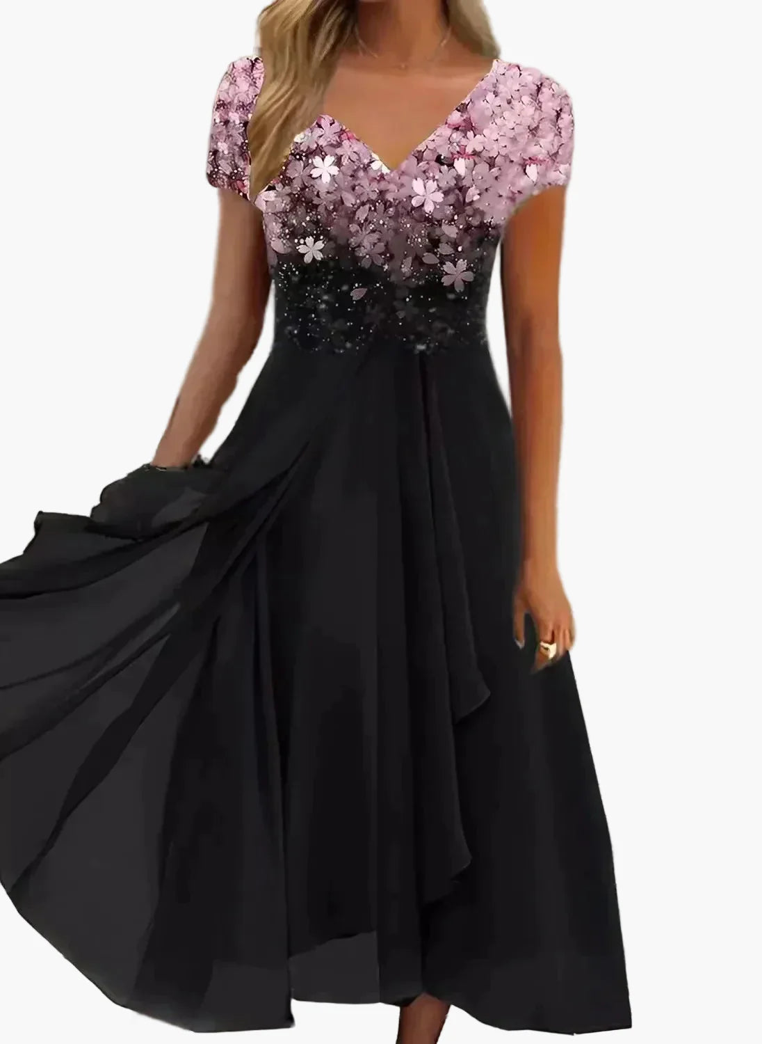Damen Abendkleid mit floralem Farbverlauf – Elegantes Maxikleid für festliche Anlässe