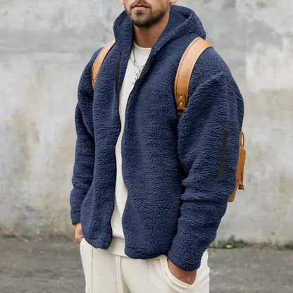 Teddyfleece Kapuzenjacke mit Reißverschluss für Herren