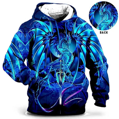 Unisex Kapuzenpullover mit Drachen-Motiv, grafischem Muster und Kordelzug