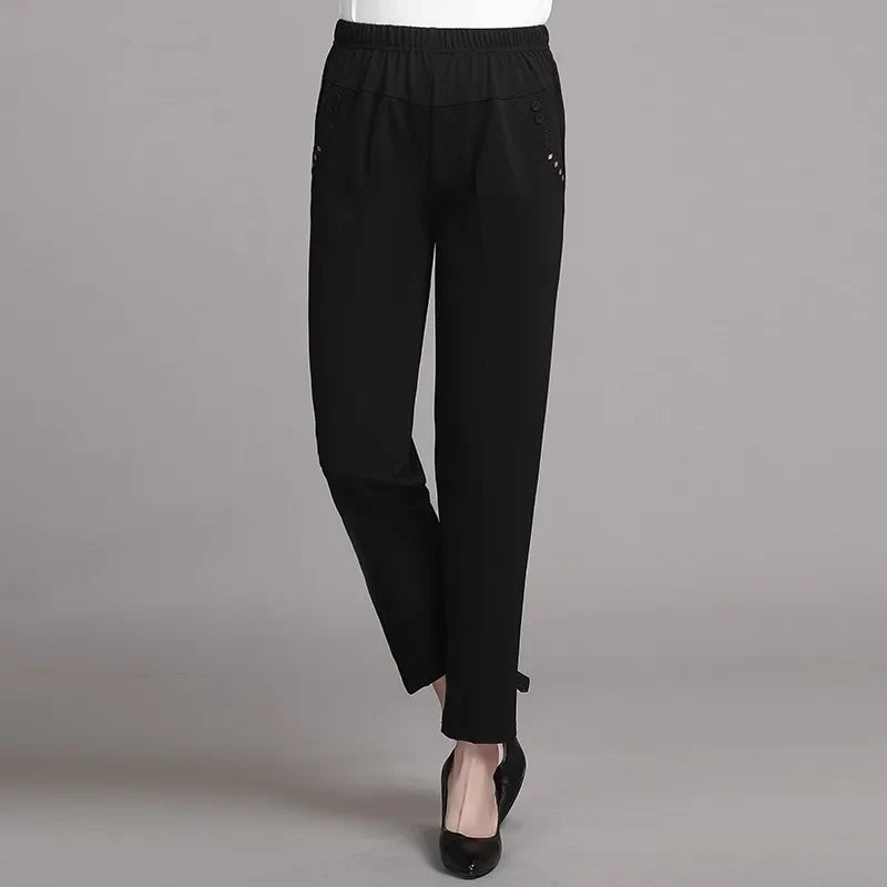 Damen Freizeithose mit elastischem Bund & Zierknöpfen