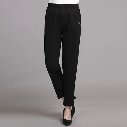Damen Freizeithose mit elastischem Bund & Zierknöpfen