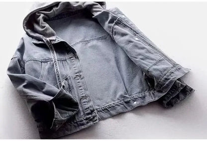 Jeansjacke mit Kapuze Hellblau meliert Damen