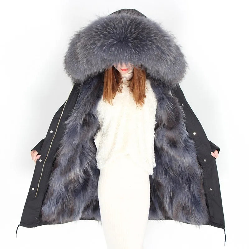 Damen Winter Parka mit Kapuze und Kunstpelz Futter