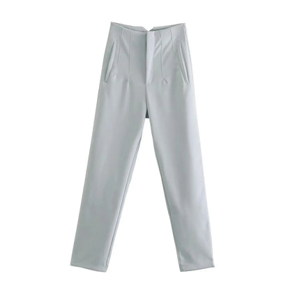 Damen Stoffhose Hoher Bund Business-Hose Elegante Anzughose Beige/Schwarz/Blau Gestreift