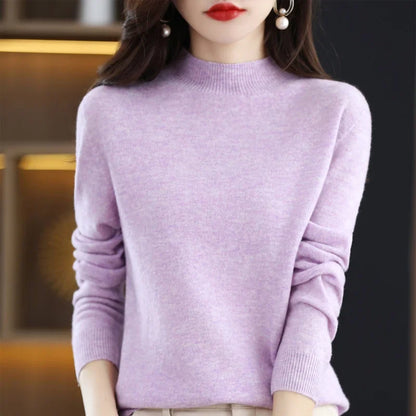 Damen Pullover Stehkragen Langarm Feinstrick Basic