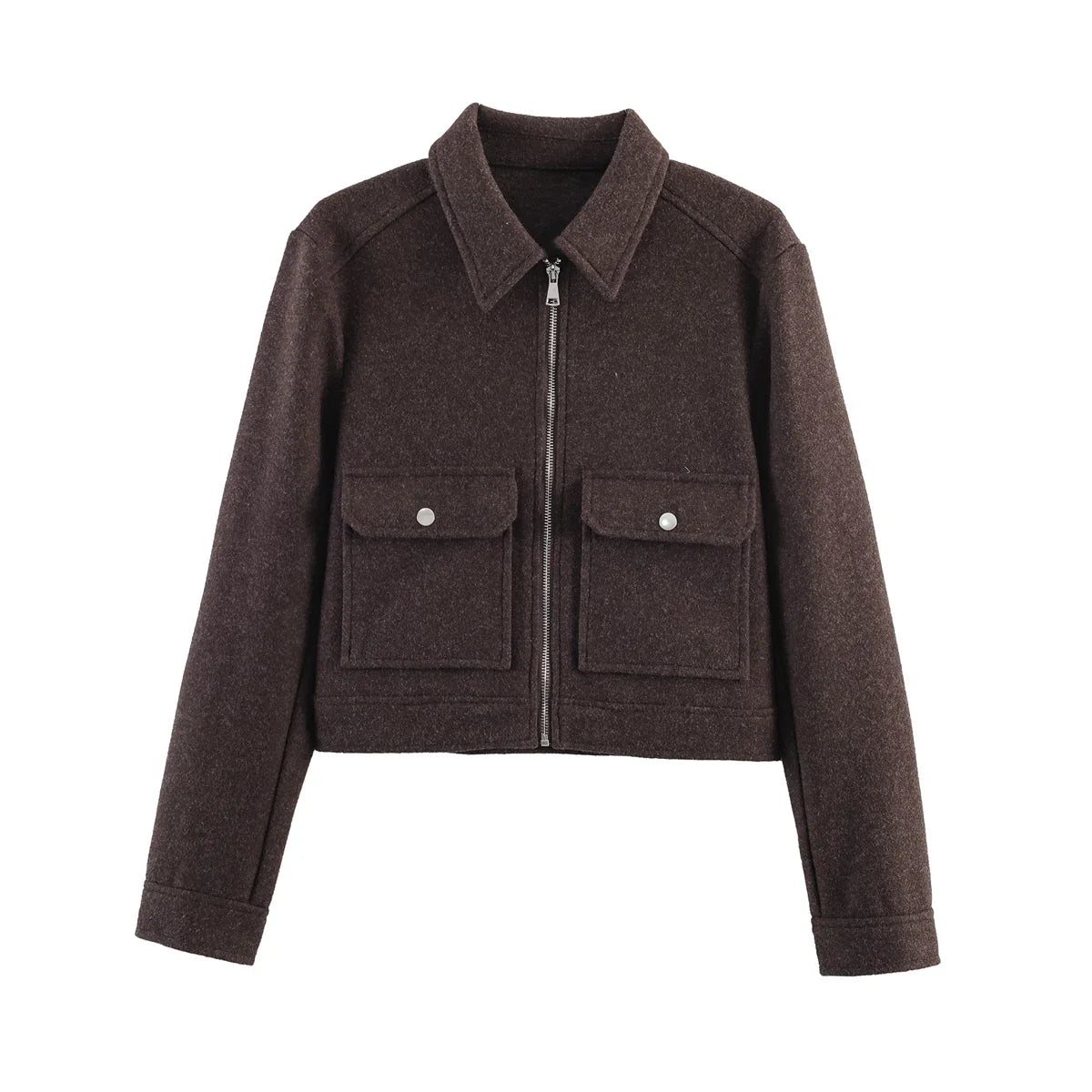 Kurze Damen Übergangsjacke mit Reverskragen und Reißverschluss