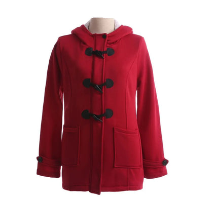 Damen Dufflecoat mit Kapuze und Knebelknöpfen - Warmer Wintermantel mit Teddyfutter